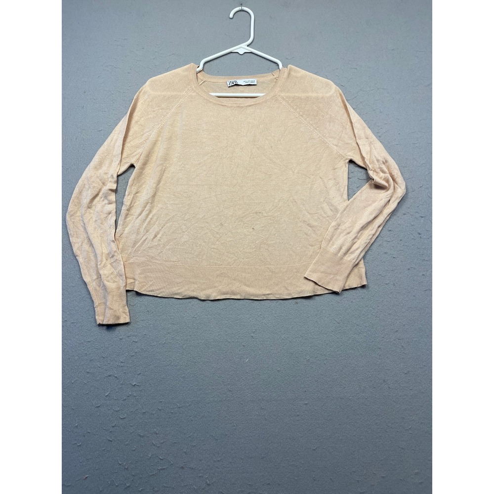 Zara Sweater Fine Knit Peach Beige Small Womens